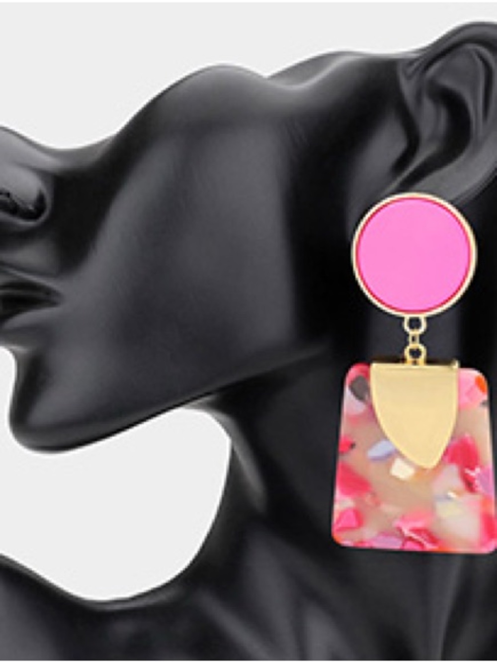 Pink Resin Drop Statement Earrings - Gold Accent